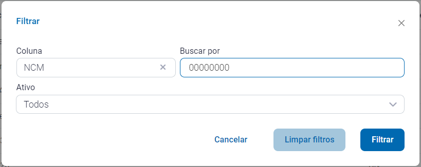 Filtro por NCM