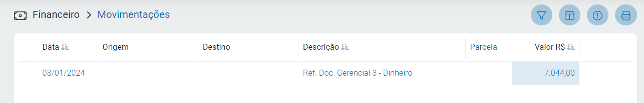 Movimentações totalizadas