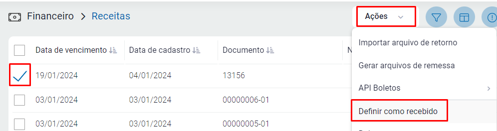 Definir como recebido