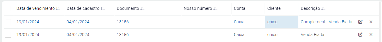 Conta com valor restante