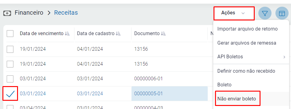Não enviar boleto