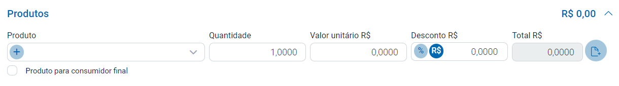 Aba Produtos do cadastro da NF-e