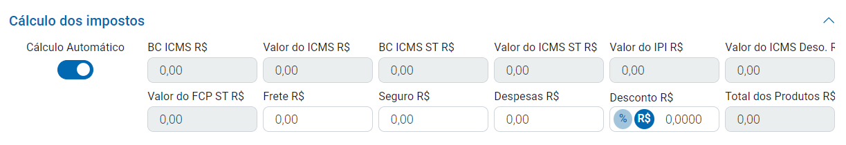 Aba Cálculo dos Impostos da NF-e