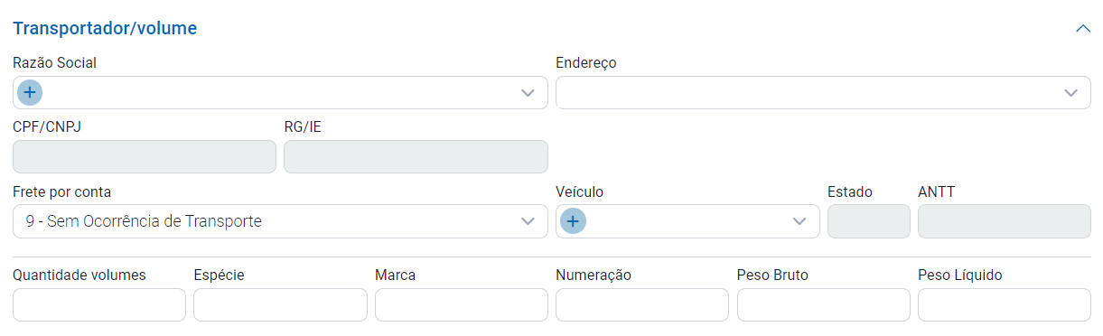 Aba Transportador / Volumes da NF-e