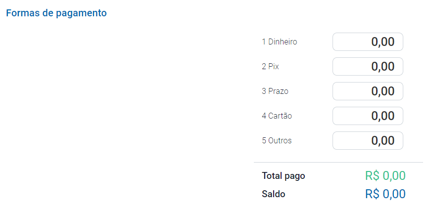 Aba Formas de pagamento da NF-e