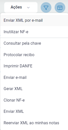 Ações disponíveis para a NF-e selecionada