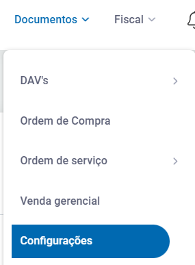 Menu Documentos, Configurações no ZetaWeb