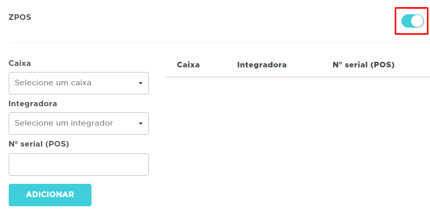 Opção ZPOS habilitada como SIM