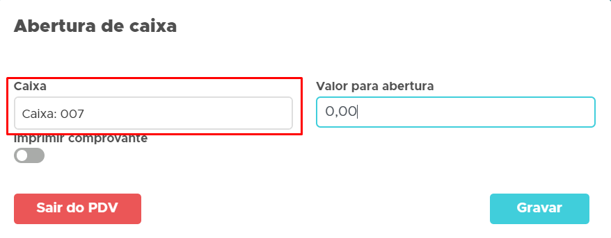 Abertura de caixa no PDV