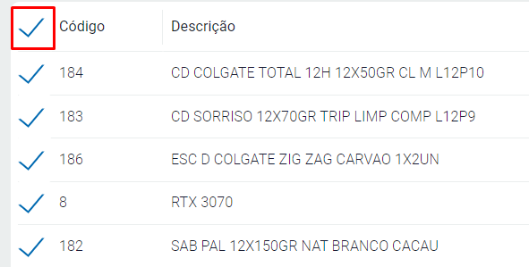 Selecionar itens para o Ecommerce
