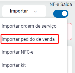Importar pedido na NF-e
