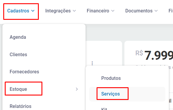 Menu de serviços