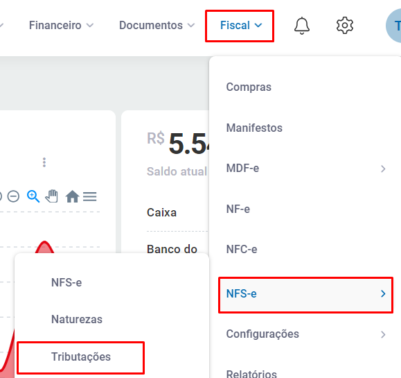 Menu Fiscal, NFS-e e Tributações