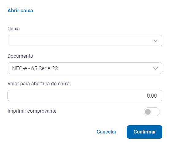 Abertura do caixa
