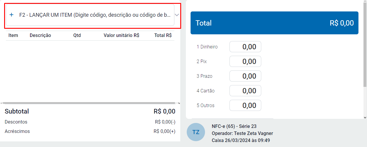 Informar item com F2