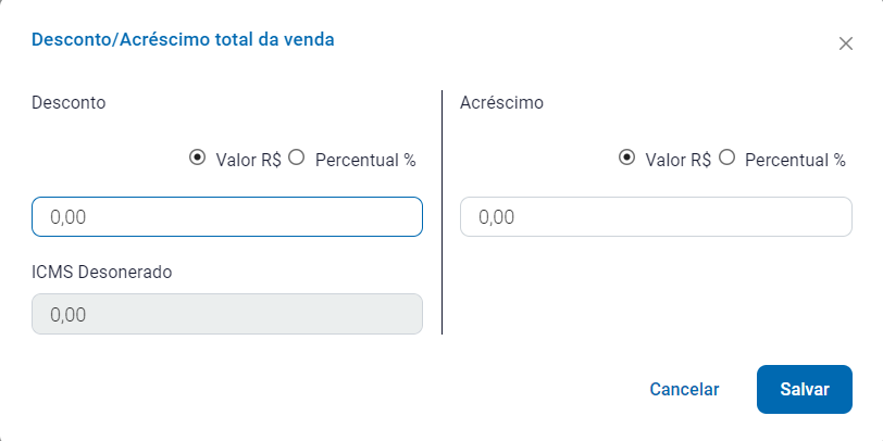 Desconto ou acréscimo com Alt + F7
