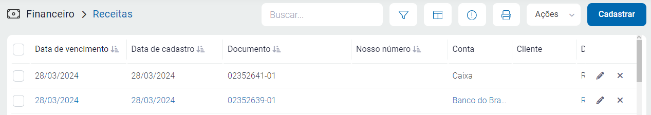 Parcelas pendentes no financeiro