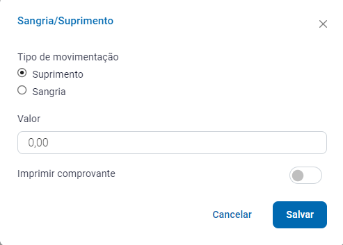 Sangria e suprimento do caixa