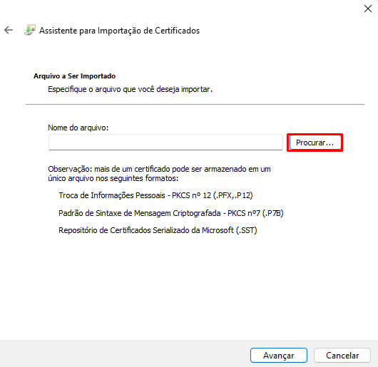 Selecionar o arquivo do certificado