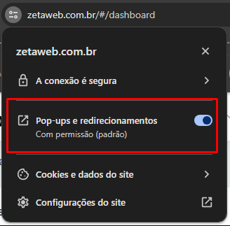 Liberacao de pop-ups no navegador