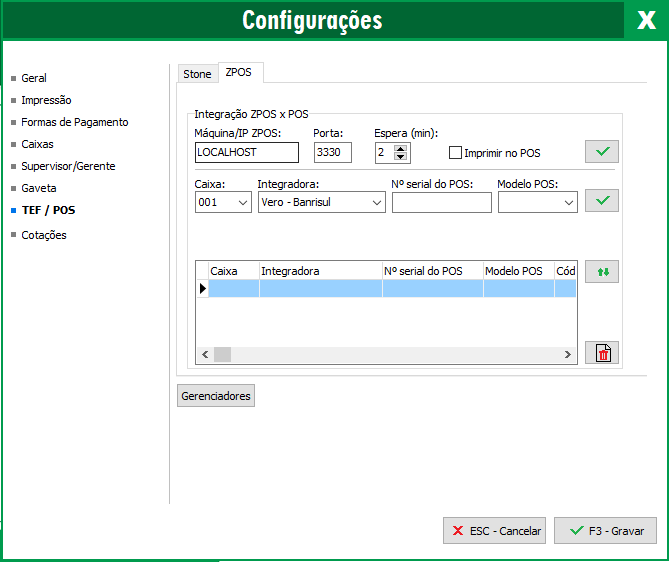 Configuração via ZPOS