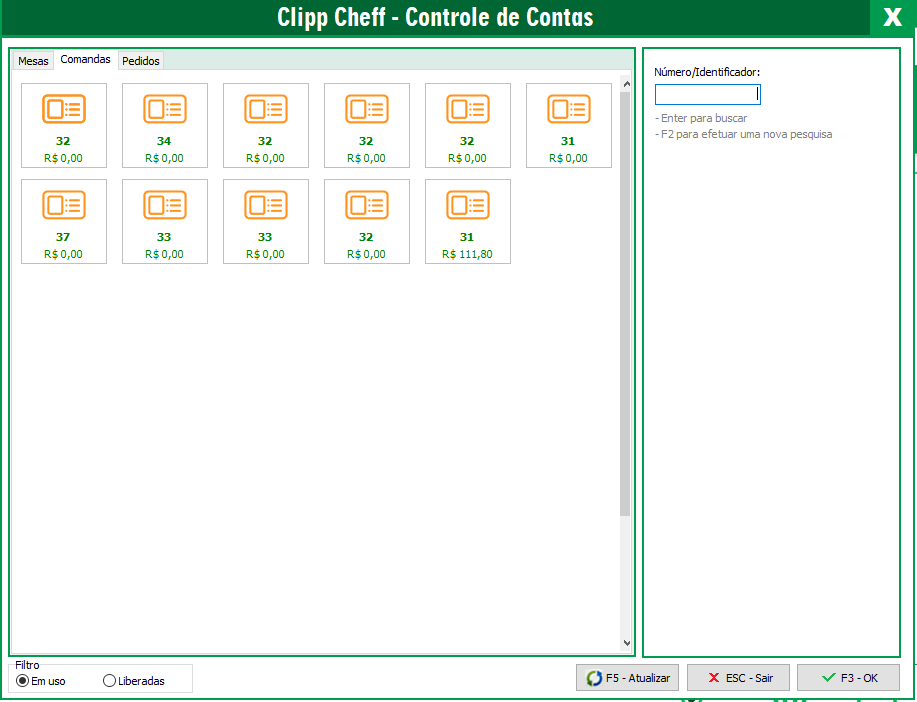 Controle de mesas do ClippCheff