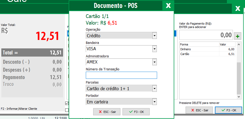 Finalização da transação no cartão