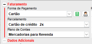 Forma de pagamento Cartão e parcelamento