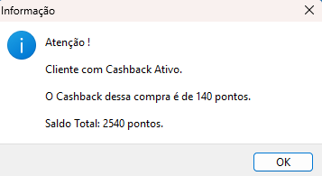 Mensagem do sistema de pontuação