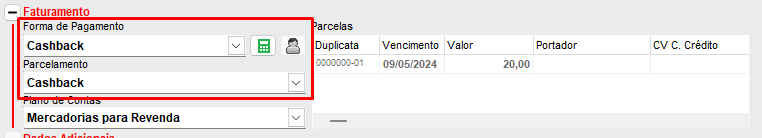 Faturamento da NF-e com Cashback