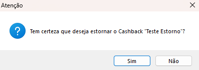 Opção Estornar da movimentação de cashback