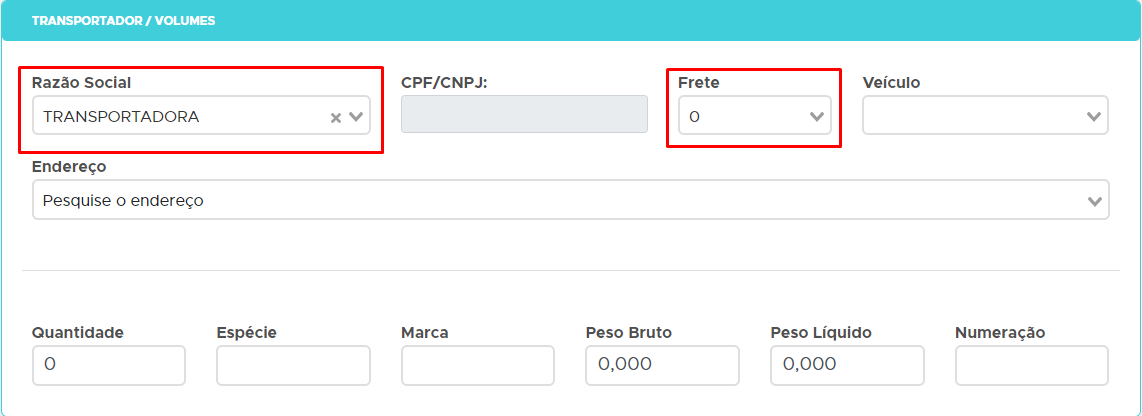 Nota fiscal de compra dos itens