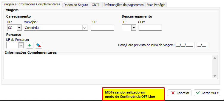 Aviso de contingência no MDF-e