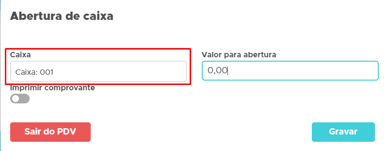 Abertura de caixa no PDV
