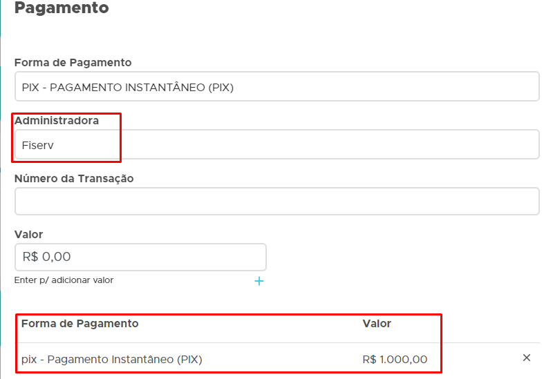 Venda PIX pela POS integrada