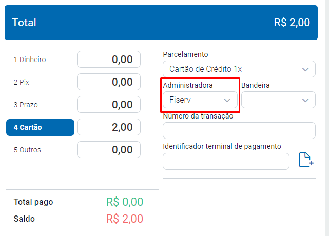 Pagamento em Cartão com Fiserv