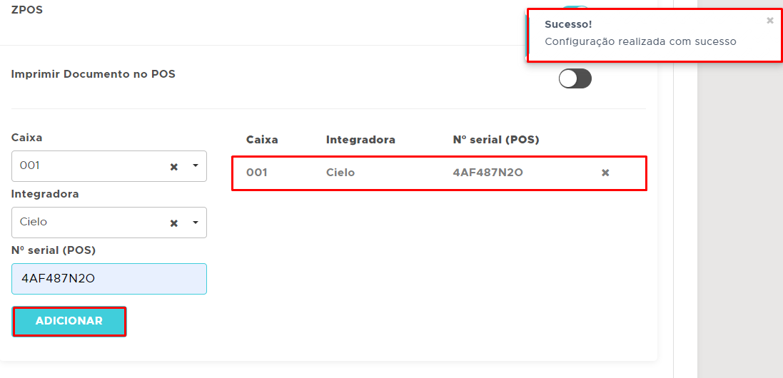 Configuração da integradora Cielo
