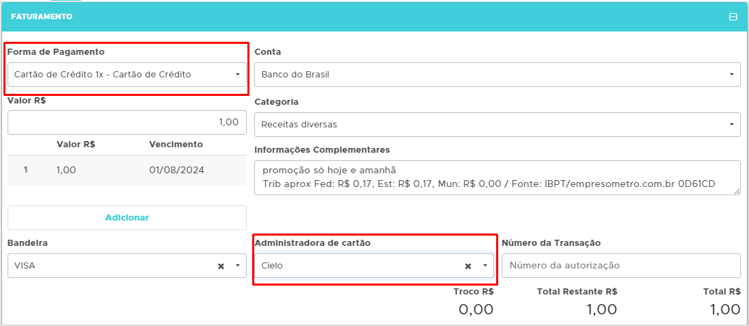 Administradora de cartão Cielo