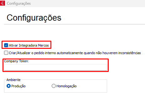 Ativar Integradora Mercos e Company Token