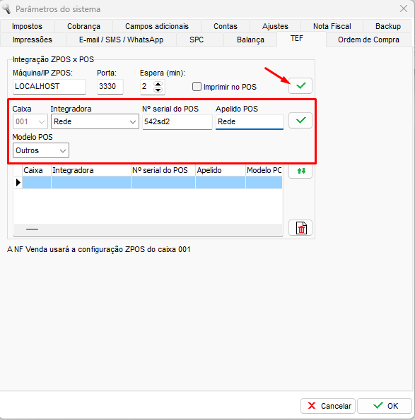 Configuracao ZPOS Rede