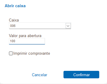 Mensagem de abertura de caixa