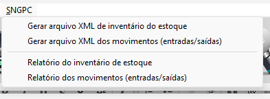 Opções de SNGPC e relatórios