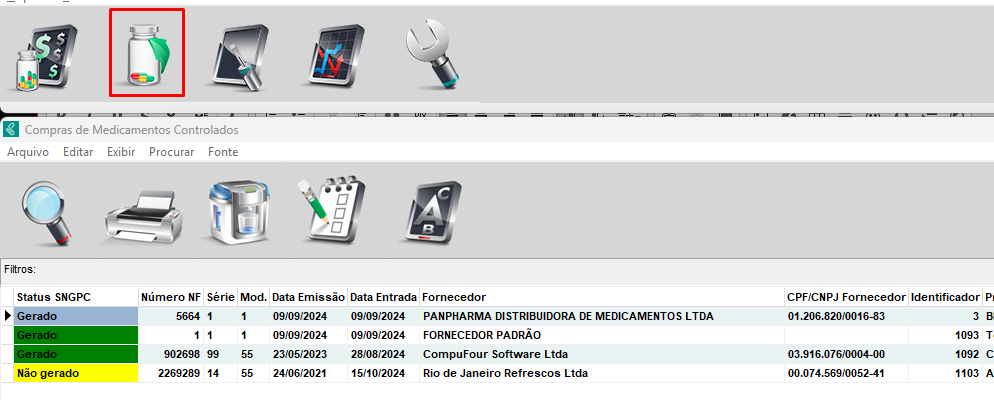 Entrada de medicamentos controlados