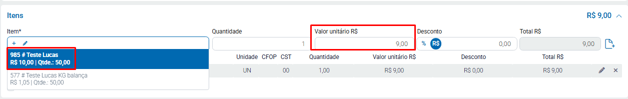 Tabela aplicada ao cliente