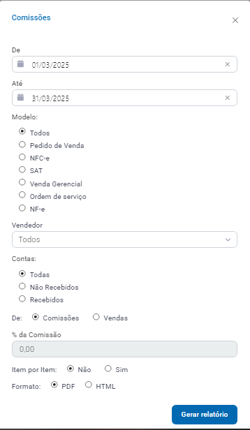 Relatório de comissões