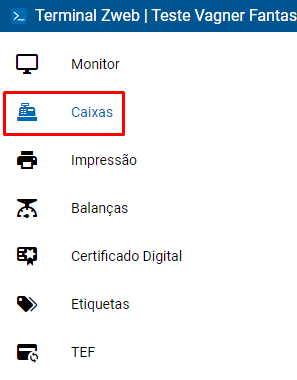 Modulo de Caixas no Terminal ZWeb