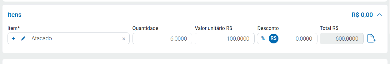 Lançamento do item na NF-e