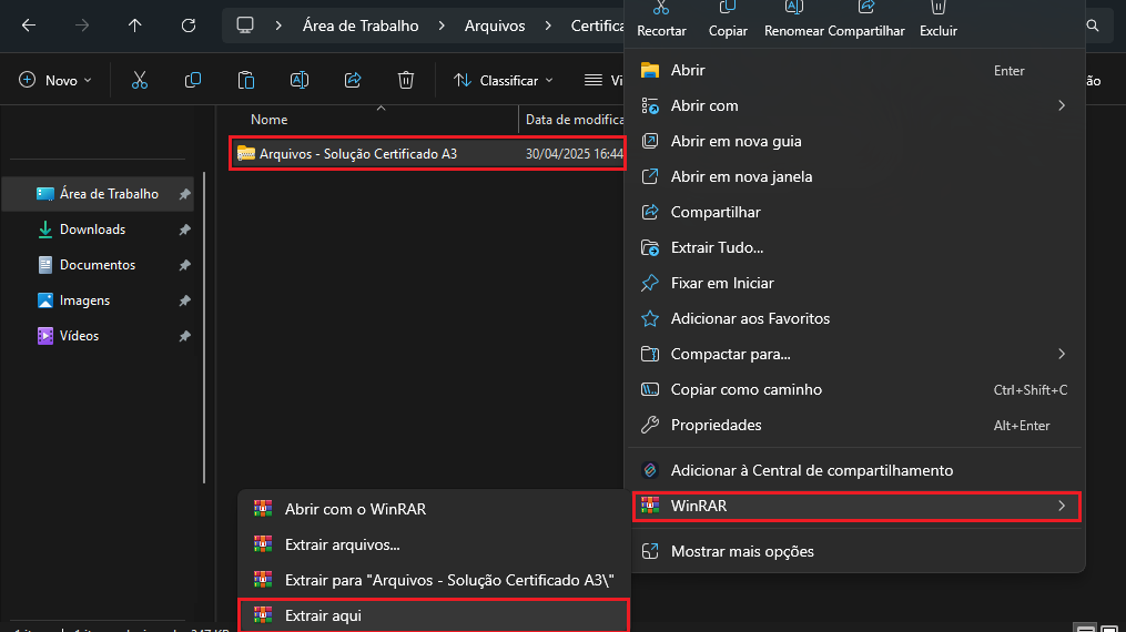Extrair arquivos com WinRAR