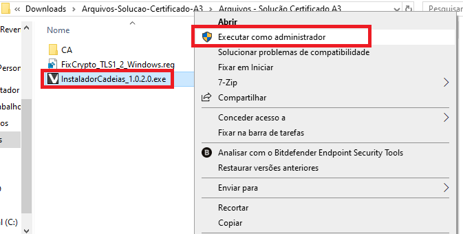 Executar InstaladorCadeias como administrador
