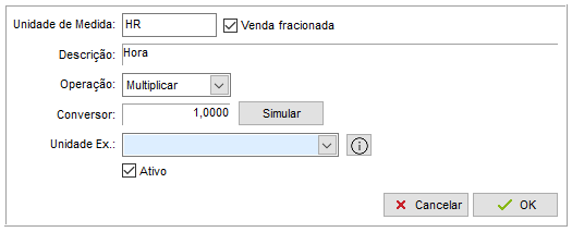 Cadastro do serviço com unidade HR
